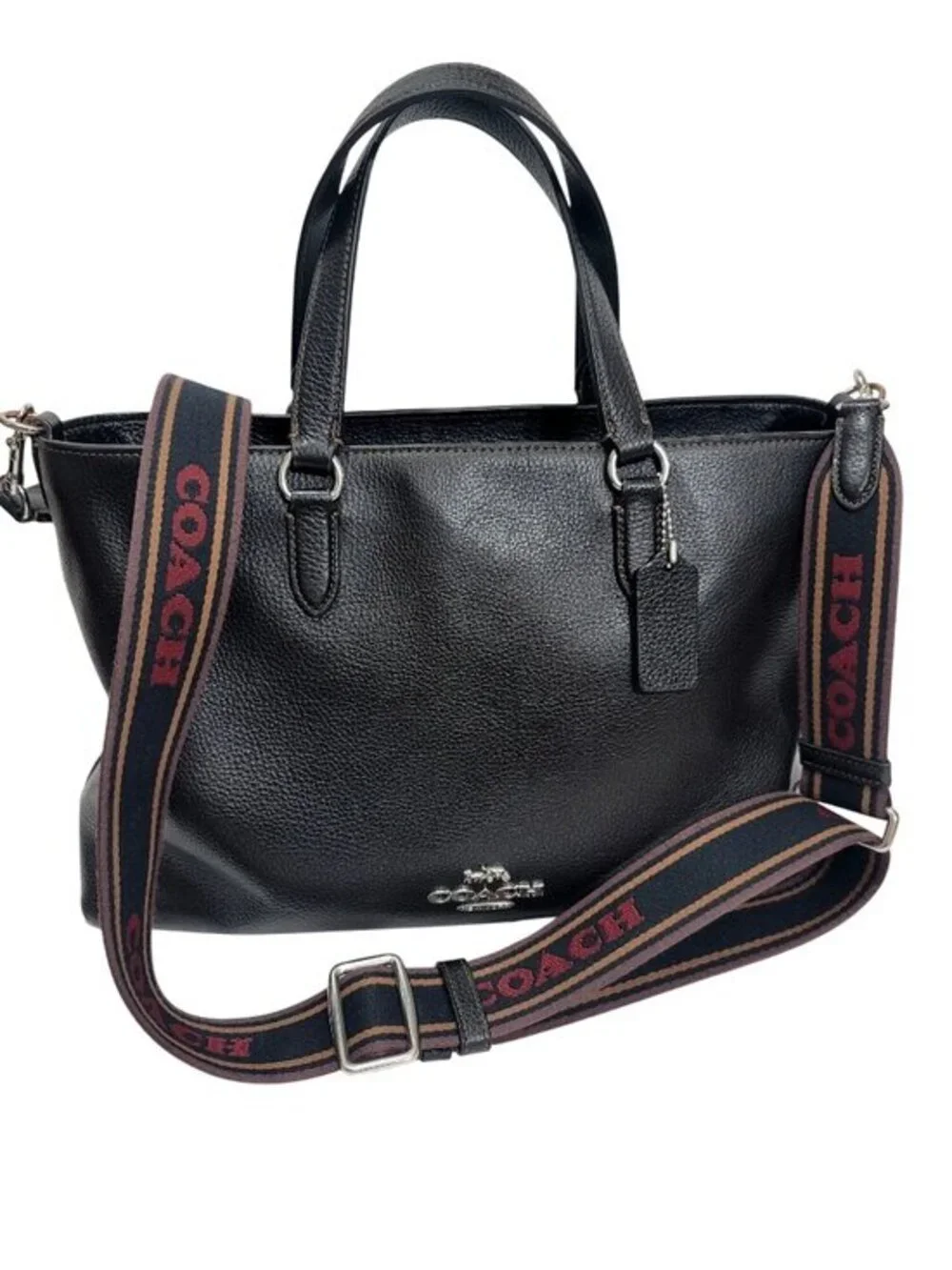 Coach Logan Black Pebbled Leather Carryall Logo Strap